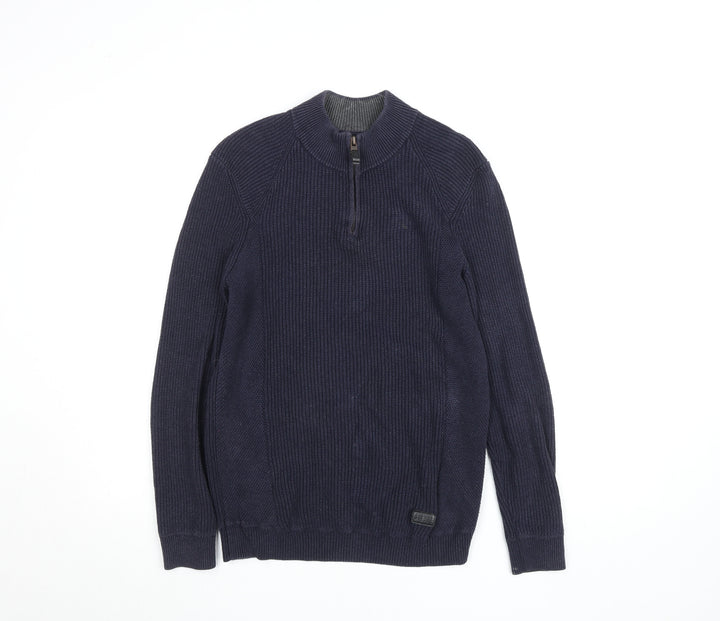 Diesel Men's Blue Cotton Blend 1/4 Zip Knit Jumper Size S