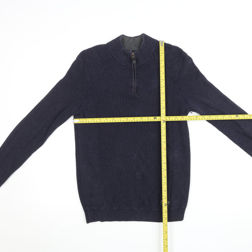 Diesel Men's Blue Cotton Blend 1/4 Zip Knit Jumper Size S