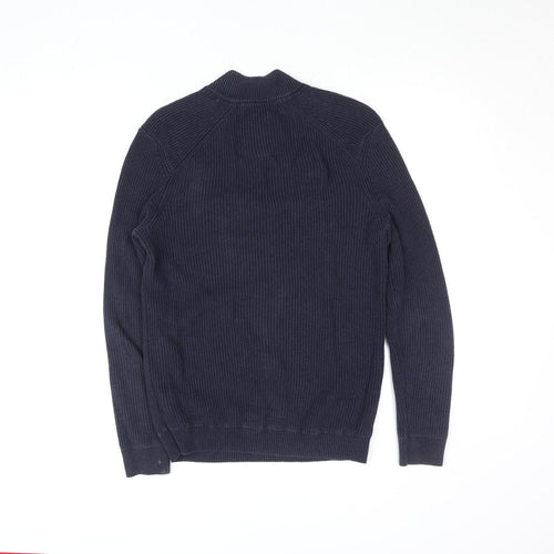 Diesel Men's Blue Cotton Blend 1/4 Zip Knit Jumper Size S