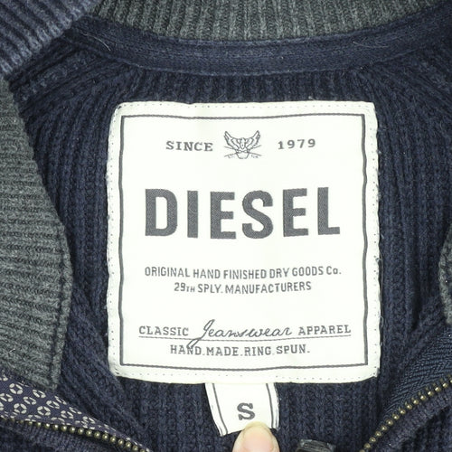 Diesel Men's Blue Cotton Blend 1/4 Zip Knit Jumper Size S
