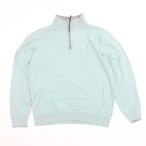 Padraig Harrington Men's Green 1/4 Zip Cotton Golf Jumper L