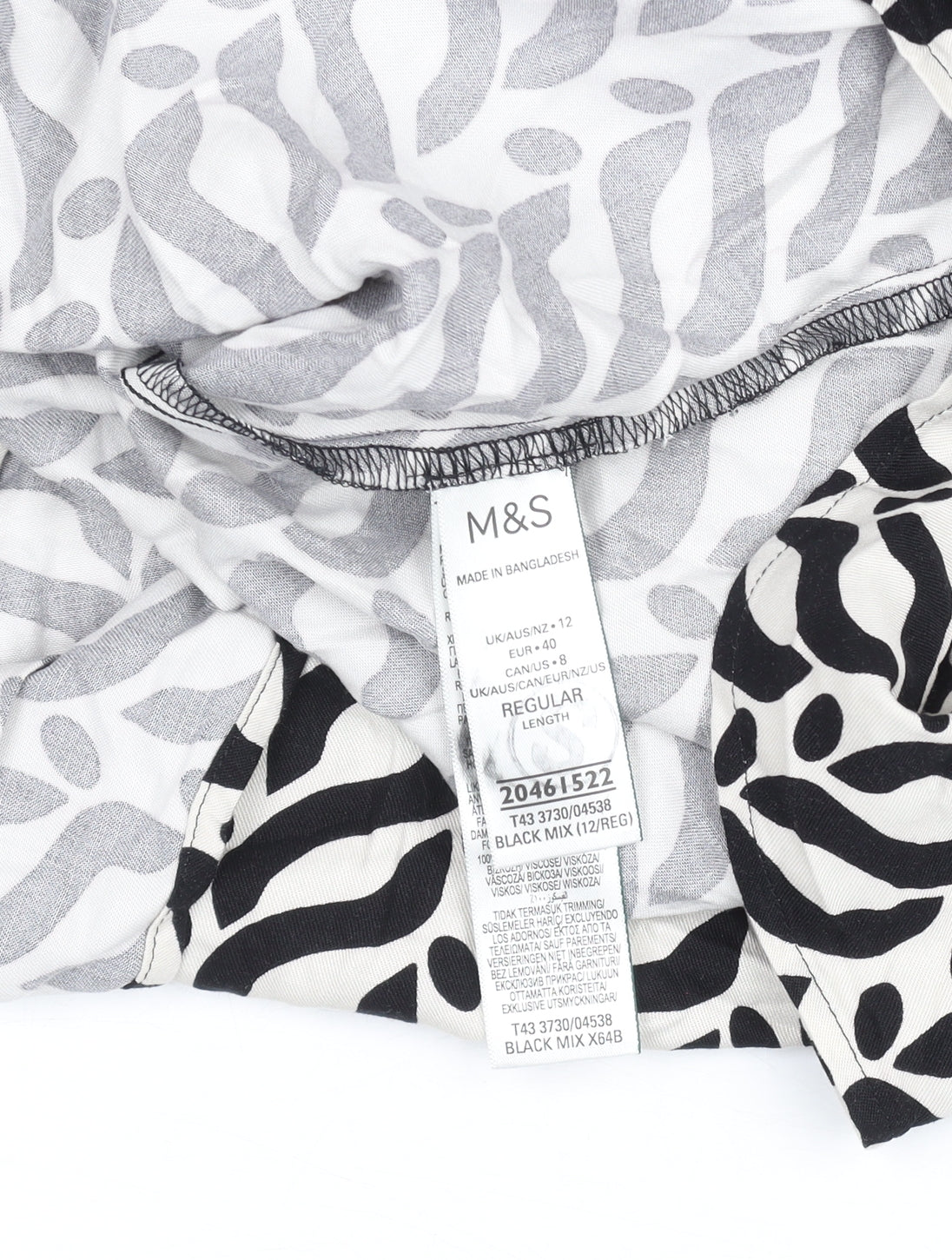 Marks and Spencer Women’s Black Animal Print Viscose Blouse Size 12