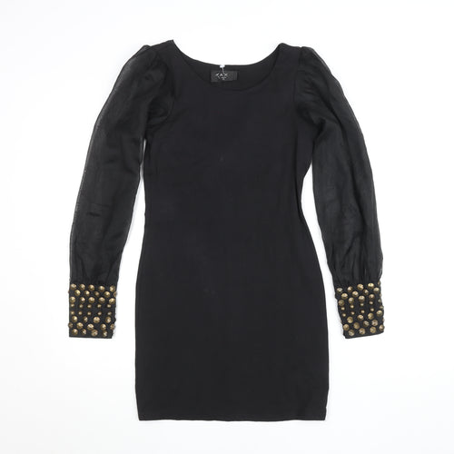 AX Paris Women’s Black Studded Sleeve Bodycon Party Dress Size 10