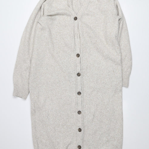 H&M Women’s Beige Long Knitted V-Neck Cardigan Size 12