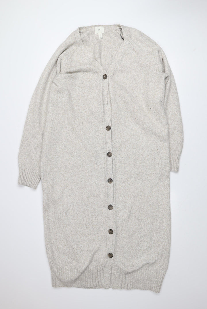 H&M Women’s Beige Long Knitted V-Neck Cardigan Size 12