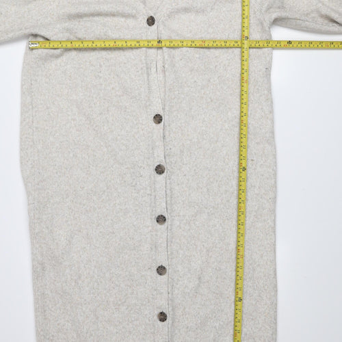 H&M Women’s Beige Long Knitted V-Neck Cardigan Size 12