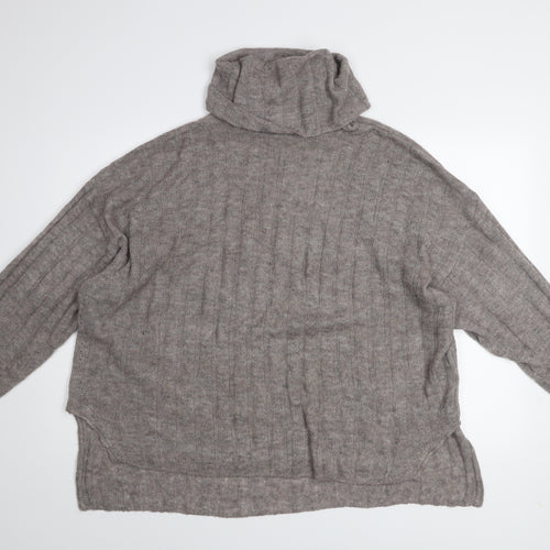 H&M Womens Grey Roll Neck Knit Jumper Size 16 Long Sleeve Warm