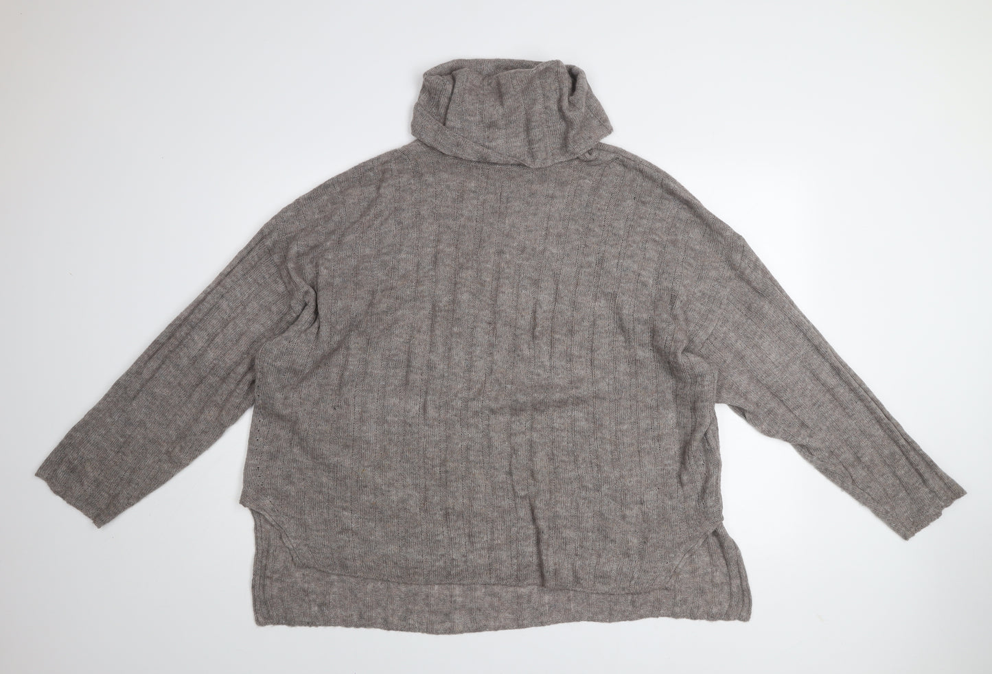 H&M Womens Grey Roll Neck Knit Jumper Size 16 Long Sleeve Warm
