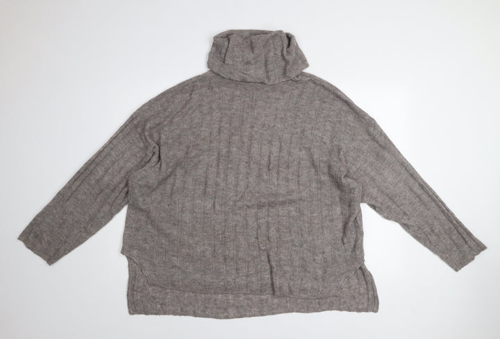 H&M Womens Grey Roll Neck Knit Jumper Size 16 Long Sleeve Warm