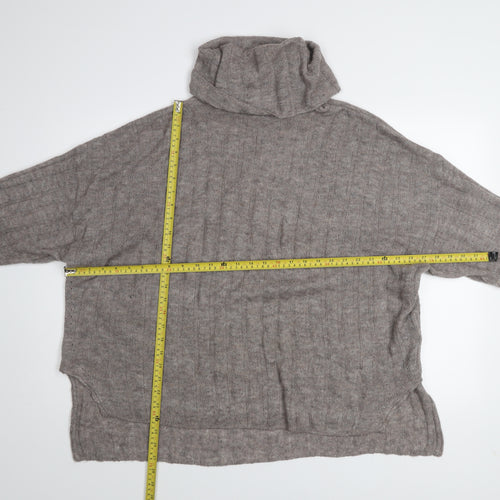 H&M Womens Grey Roll Neck Knit Jumper Size 16 Long Sleeve Warm