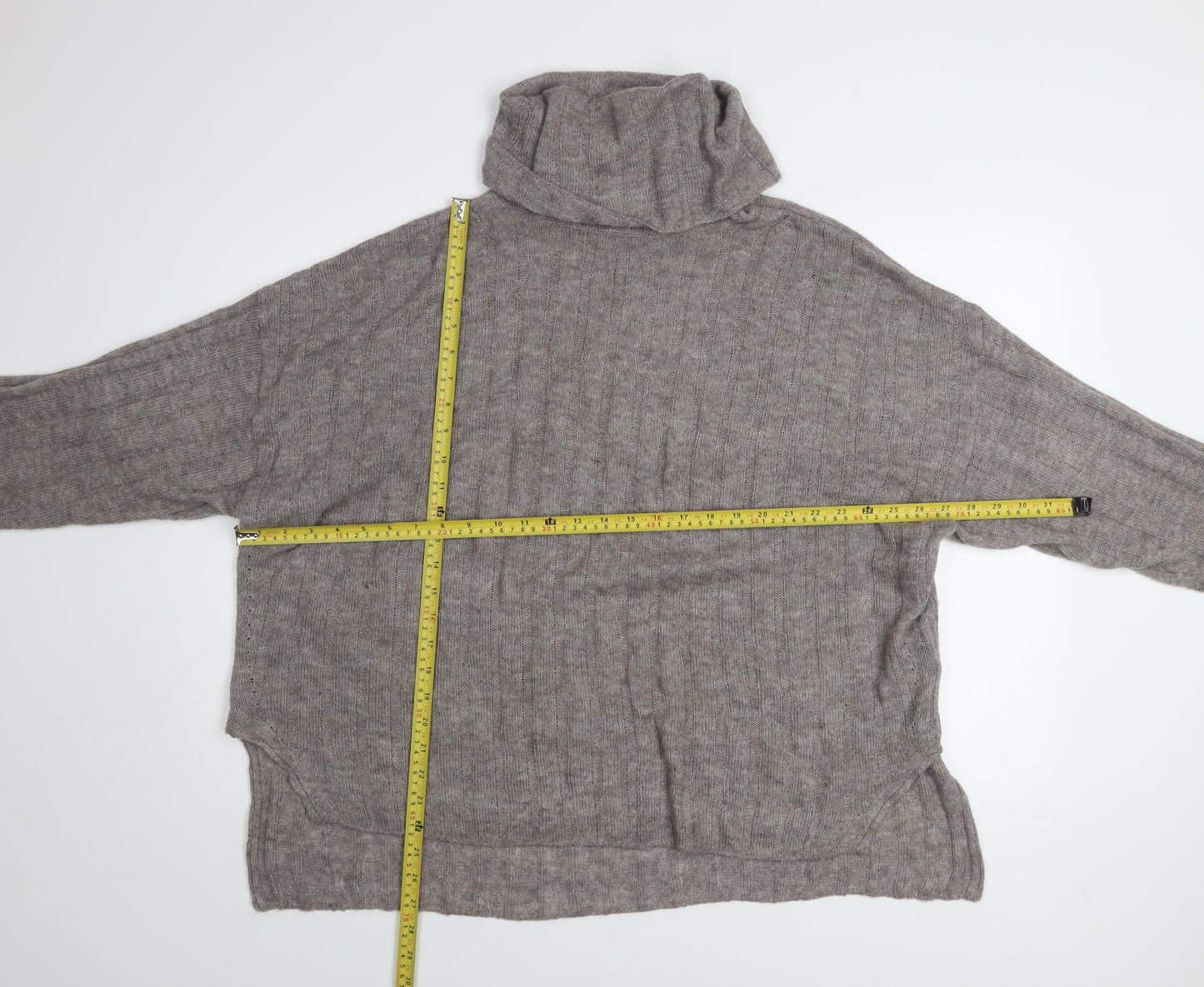 H&M Womens Grey Roll Neck Knit Jumper Size 16 Long Sleeve Warm