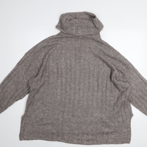 H&M Womens Grey Roll Neck Knit Jumper Size 16 Long Sleeve Warm
