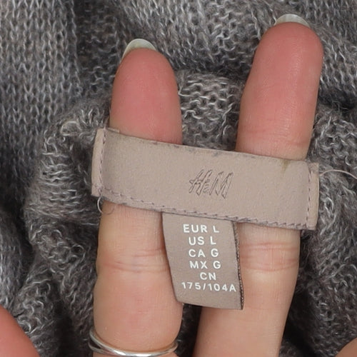 H&M Womens Grey Roll Neck Knit Jumper Size 16 Long Sleeve Warm