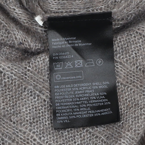 H&M Womens Grey Roll Neck Knit Jumper Size 16 Long Sleeve Warm