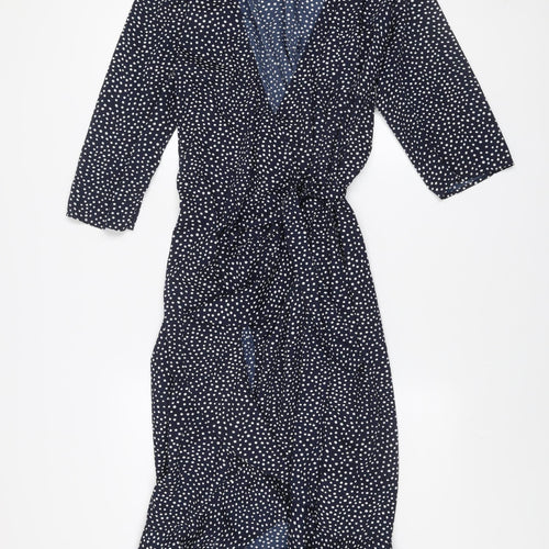 VERO MODA Women Blue Polka Dot Midi Wrap Dress Size XL