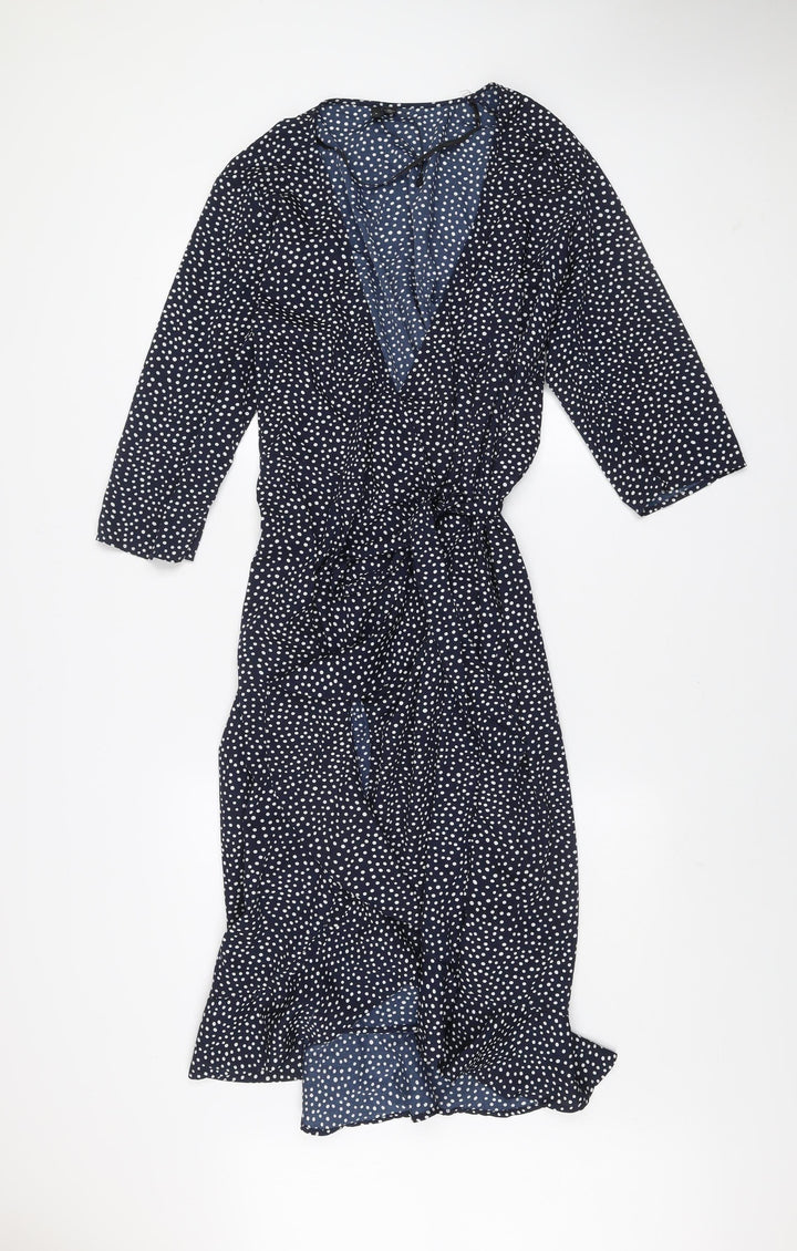 VERO MODA Women Blue Polka Dot Midi Wrap Dress Size XL