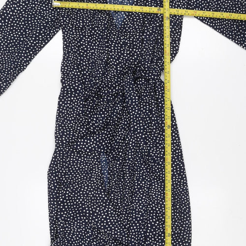 VERO MODA Women Blue Polka Dot Midi Wrap Dress Size XL