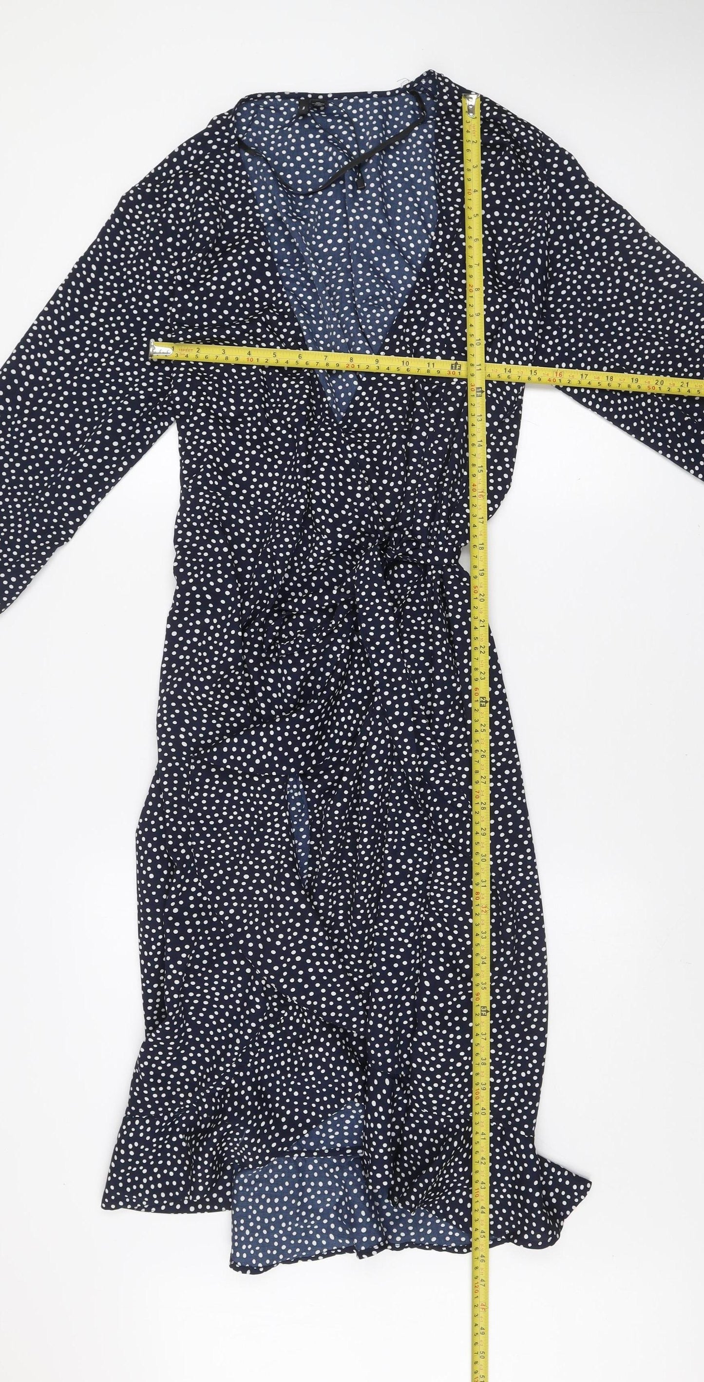 VERO MODA Women Blue Polka Dot Midi Wrap Dress Size XL