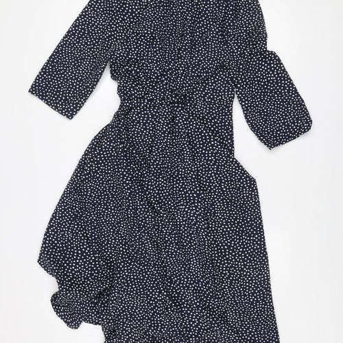 VERO MODA Women Blue Polka Dot Midi Wrap Dress Size XL