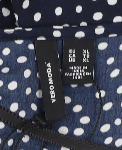 VERO MODA Women Blue Polka Dot Midi Wrap Dress Size XL