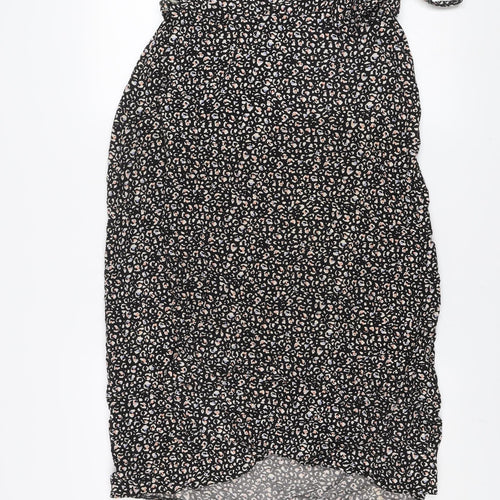 New Look Women’s Black Leopard Print Wrap Midi Skirt Size 12