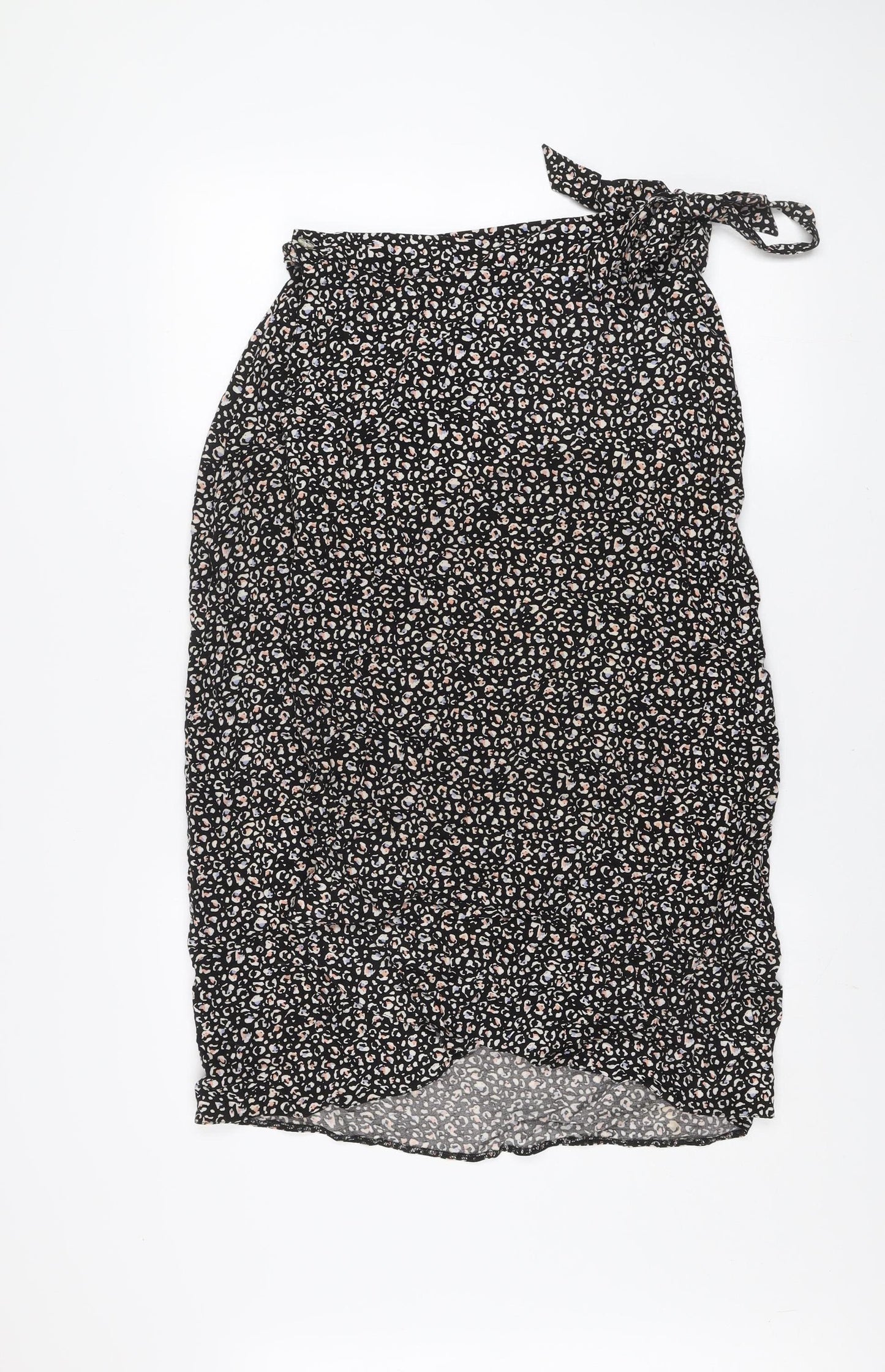 New Look Women’s Black Leopard Print Wrap Midi Skirt Size 12