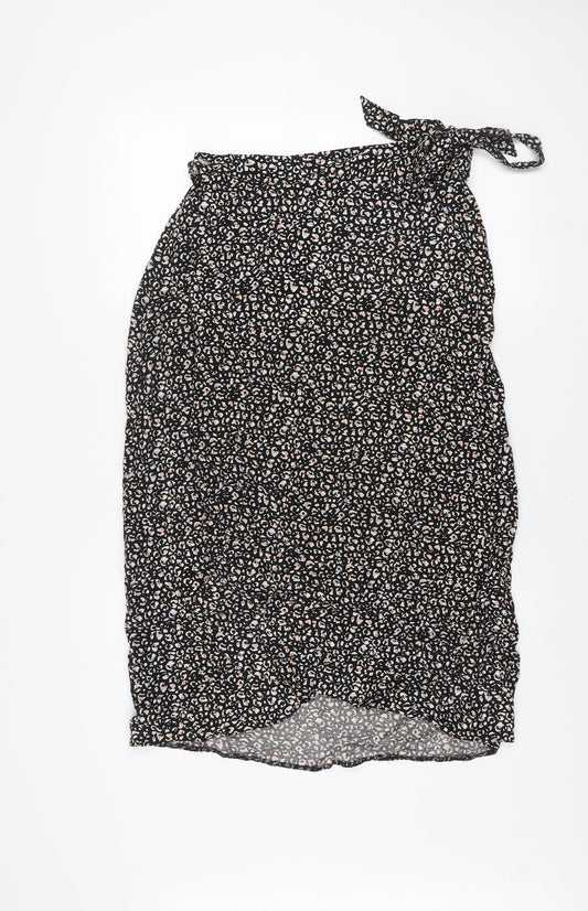 New Look Women’s Black Leopard Print Wrap Midi Skirt Size 12