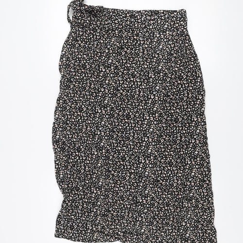 New Look Women’s Black Leopard Print Wrap Midi Skirt Size 12