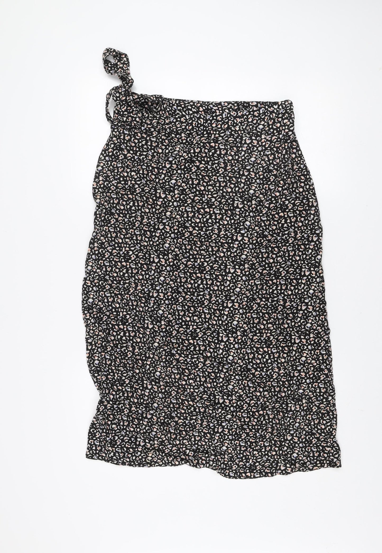 New Look Women’s Black Leopard Print Wrap Midi Skirt Size 12
