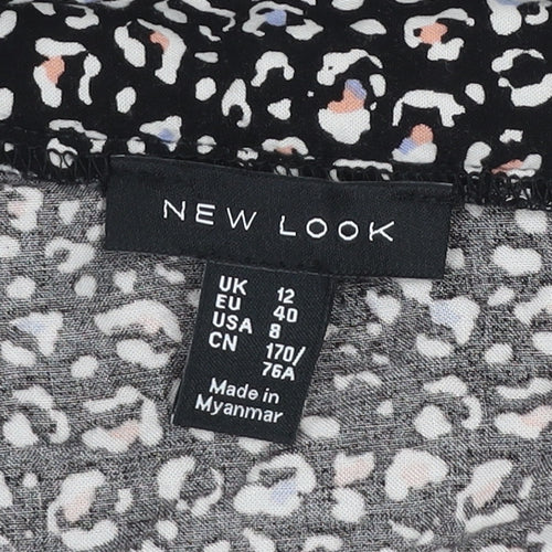 New Look Women’s Black Leopard Print Wrap Midi Skirt Size 12