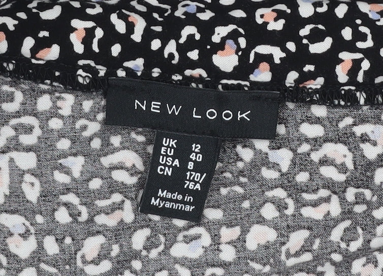 New Look Women’s Black Leopard Print Wrap Midi Skirt Size 12