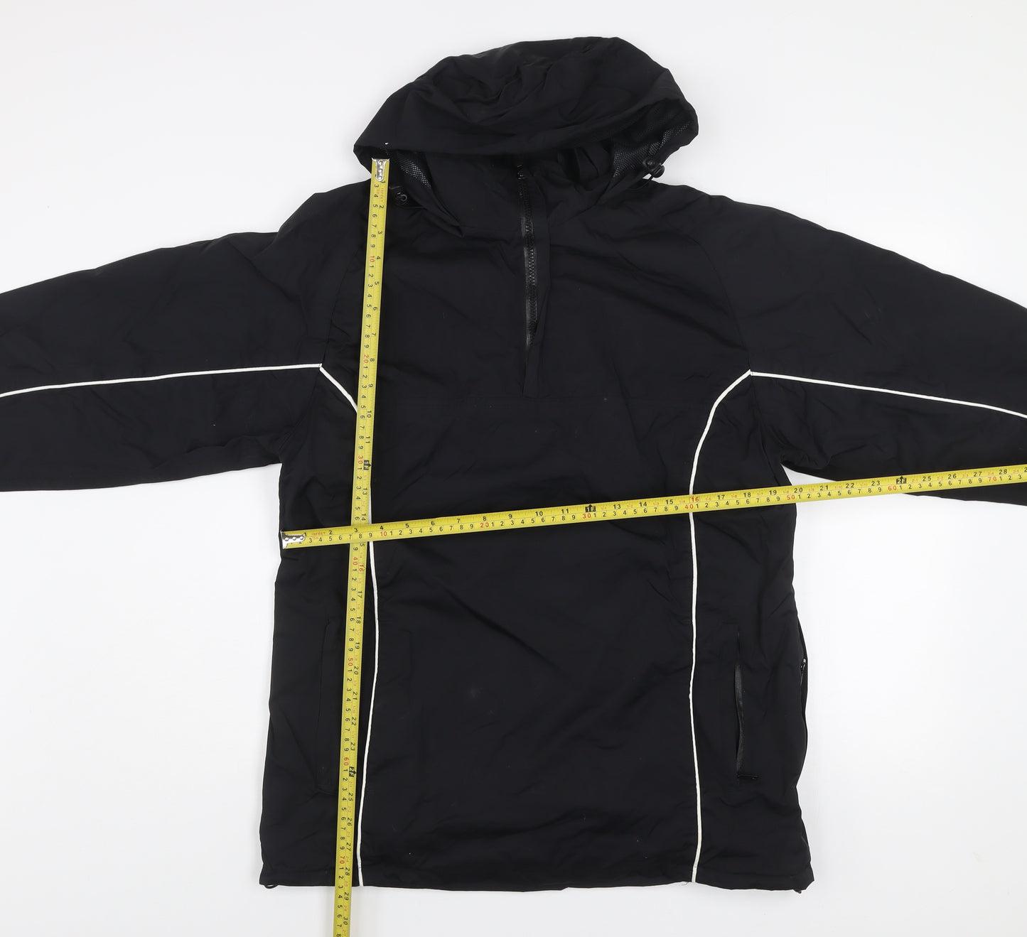 SWI Men’s Black Nylon Hooded Anorak Jacket Size 34 Water Resistant
