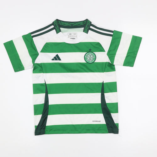 Adidas Boys Green White Striped Slim Fit Football Jersey Size 22