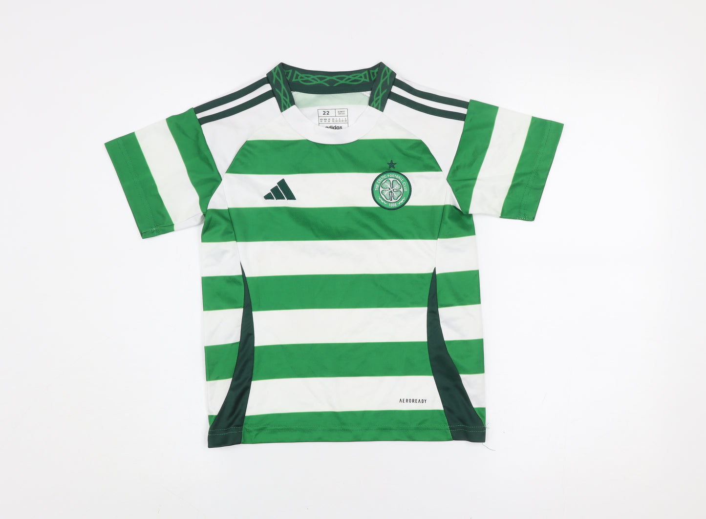 Adidas Boys Green White Striped Slim Fit Football Jersey Size 22