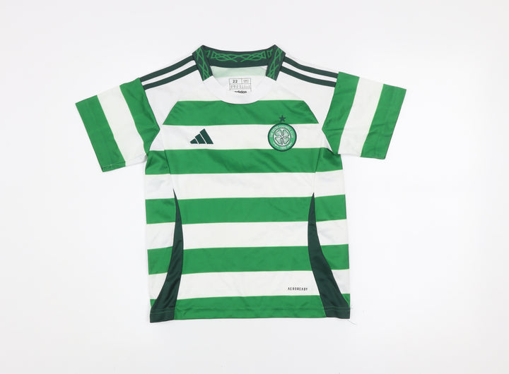 Adidas Boys Green White Striped Slim Fit Football Jersey Size 22