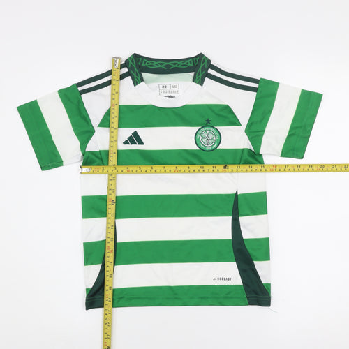Adidas Boys Green White Striped Slim Fit Football Jersey Size 22
