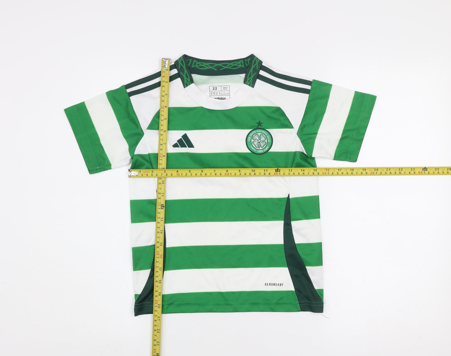 Adidas Boys Green White Striped Slim Fit Football Jersey Size 22