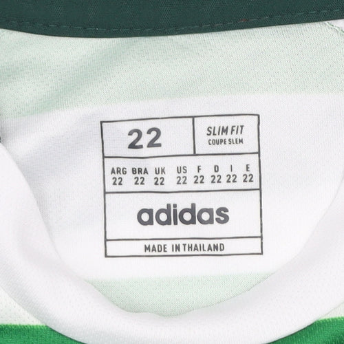 Adidas Boys Green White Striped Slim Fit Football Jersey Size 22