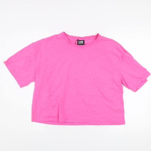 Gym+Coffee Women's Pink Cropped Relaxed Fit T-Shirt L