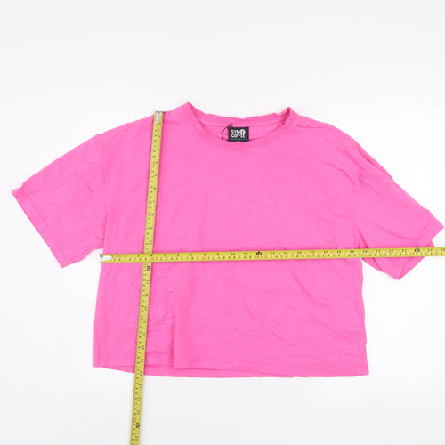 Gym+Coffee Women's Pink Cropped Relaxed Fit T-Shirt L