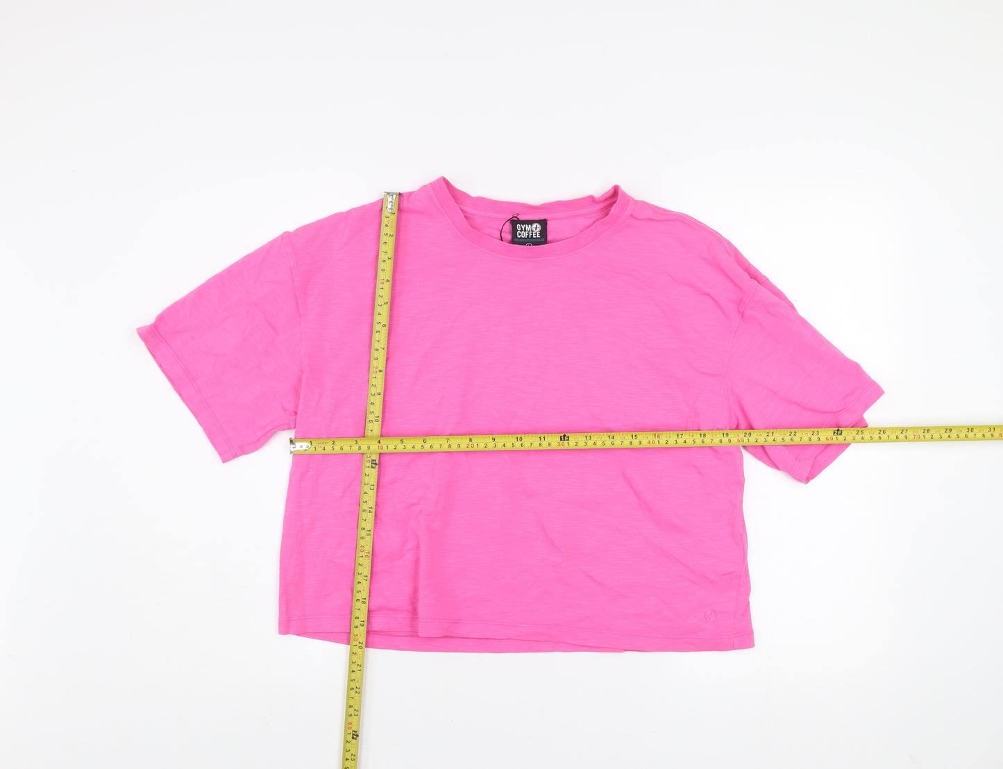 Gym+Coffee Women's Pink Cropped Relaxed Fit T-Shirt L
