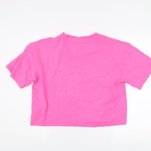 Gym+Coffee Women's Pink Cropped Relaxed Fit T-Shirt L