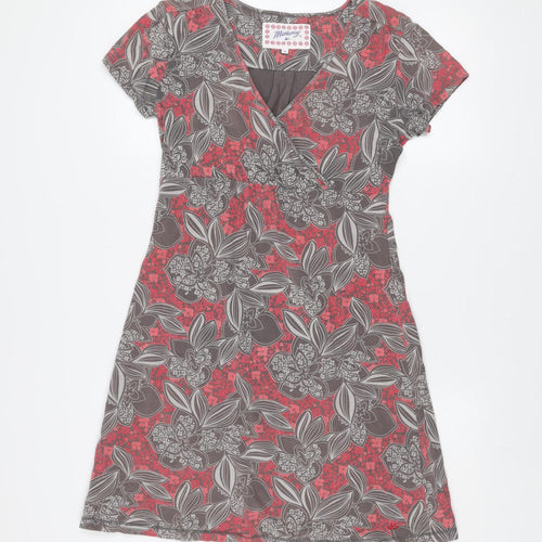 Mantaray Women's Red Floral Jersey A-Line Dress Size 10