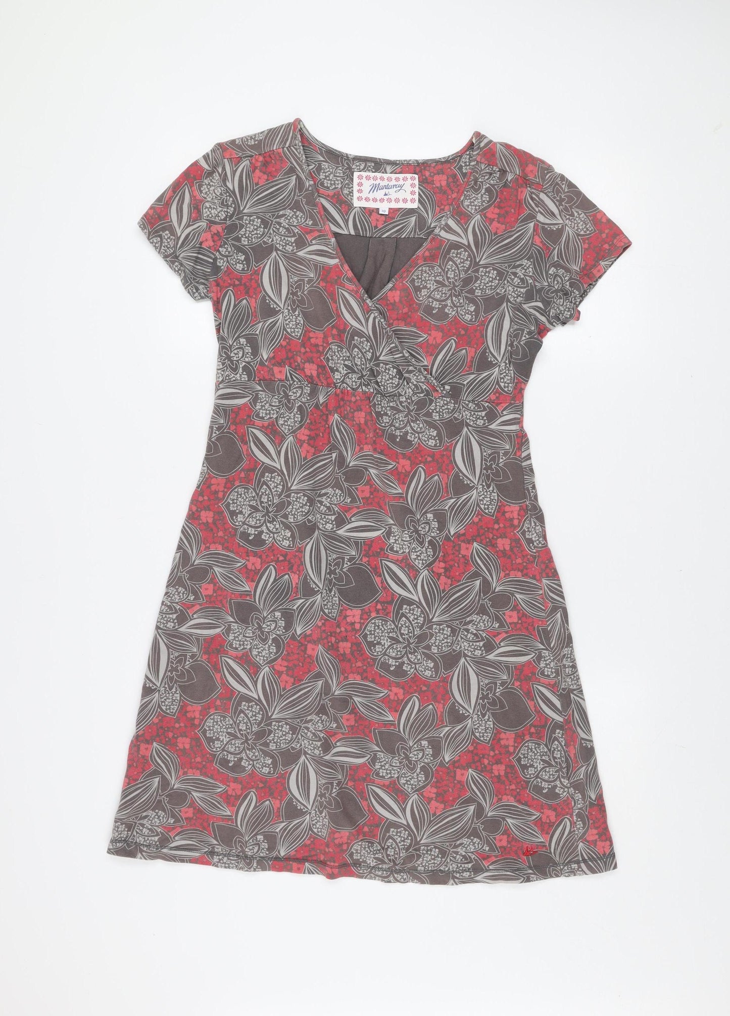 Mantaray Women's Red Floral Jersey A-Line Dress Size 10