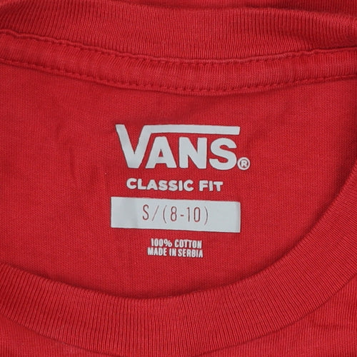 Vans Women's Red Classic Fit Short Sleeve Cotton T-Shirt Size S (8-10)