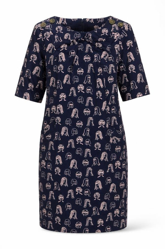 Front view of Boden Women’s Blue Abstract Art Print Knee Length Shift Dress, size UK 8