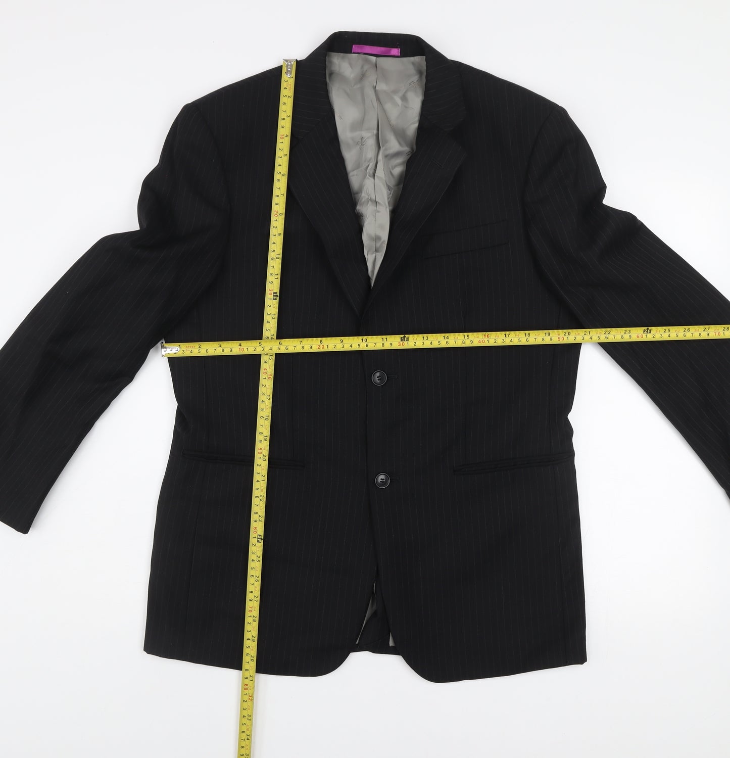 Roberto Gallini Signature Men's Black 40S Pinstripe Wool Blend Suit Jacket