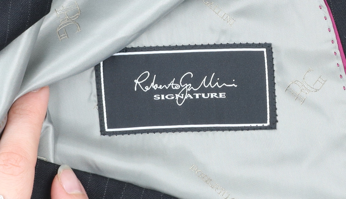 Roberto Gallini Signature Men's Black 40S Pinstripe Wool Blend Suit Jacket