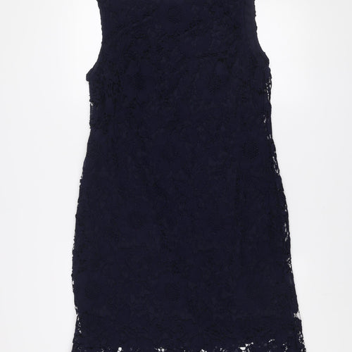 Wallis Women's Blue Lace Shift Dress Size 14 Sleeveless Knee Length