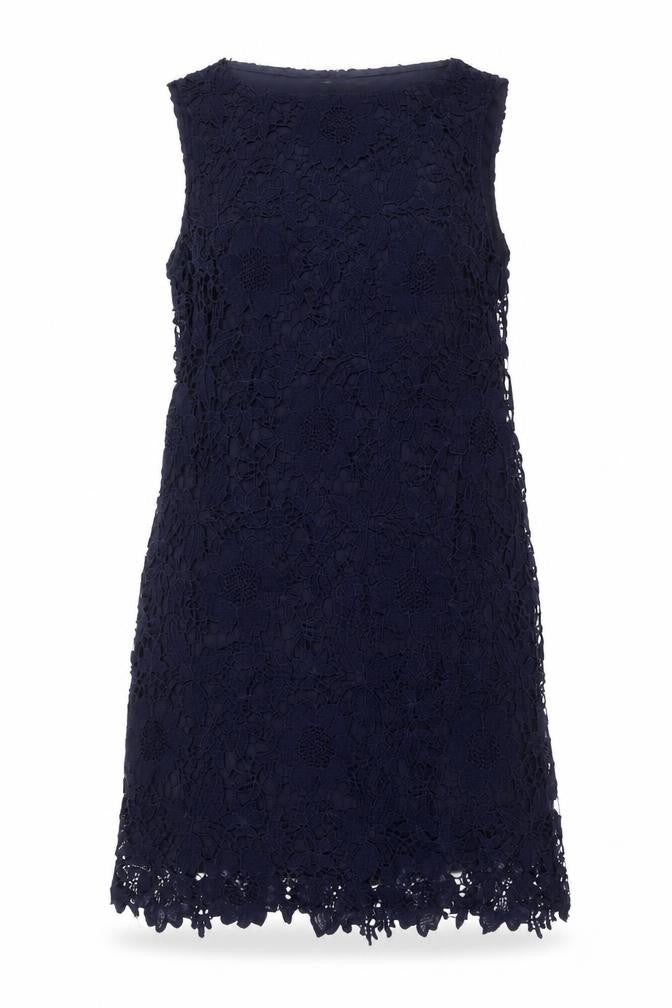 Wallis Women's Blue Lace Shift Dress Size 14 Sleeveless Knee Length